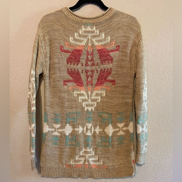 RALPH LAUREN LRL Long Sweater Southwestern Aztec Cotton Linen Blend Size PM - Picture 2 of 6